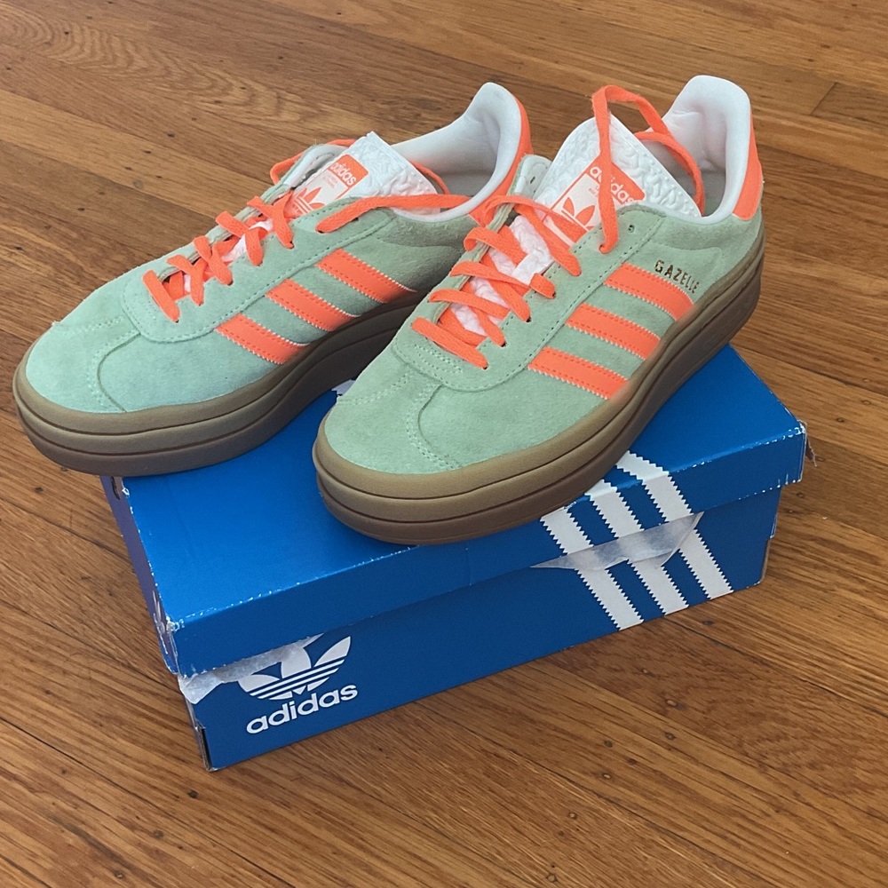 adidas Gazelle Platform Sneakers in Mint Green & Coral